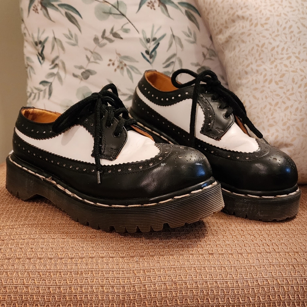 Dr Martens Vintage Made in England Black and White Saddle Shoes